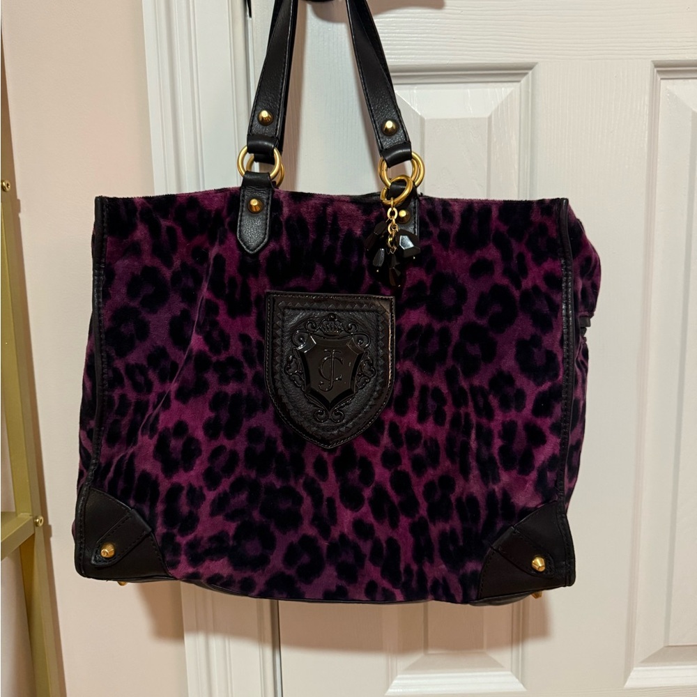 Juicy Couture Leopard Print Tote Bag - Purple and Black